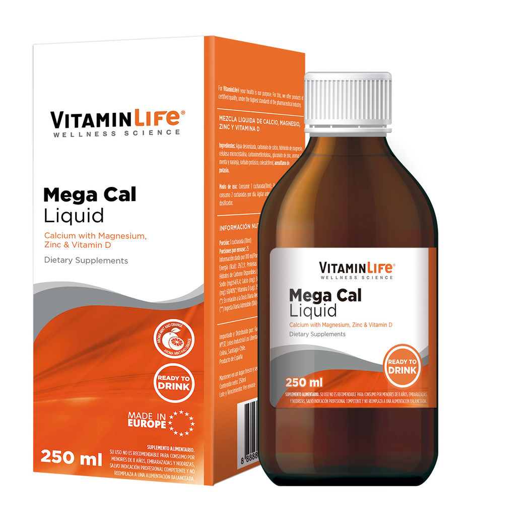 Mega Cal Líquido - VitaminLife Calcio, Magnesio y Vitaminas 250ml