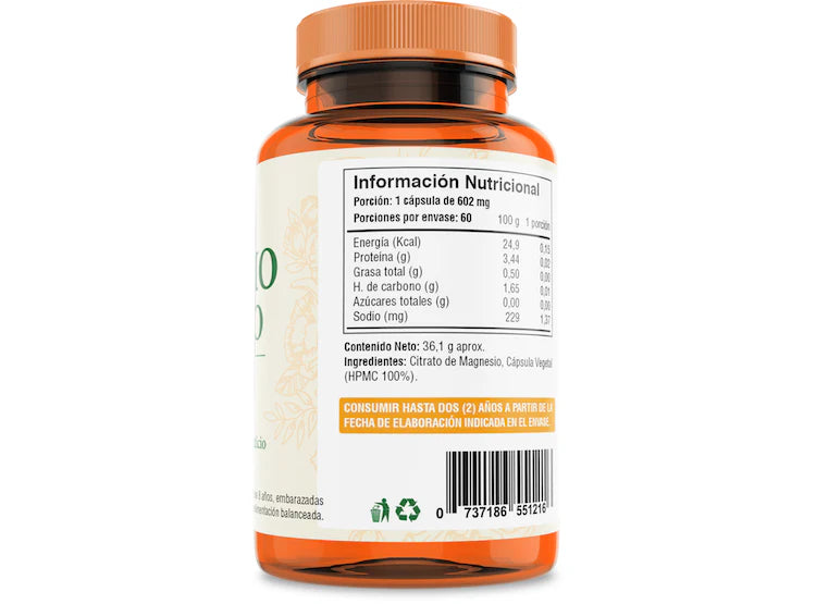 Magnesio Quelado 60 Cápsulas / 600mg - Fuente Vital