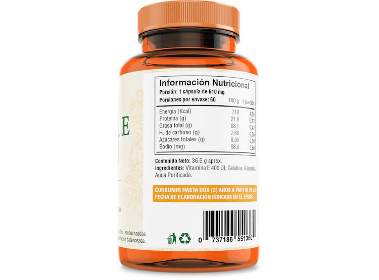 Vitamina E 60 Cápsulas / 400 UI - Fuente Vital