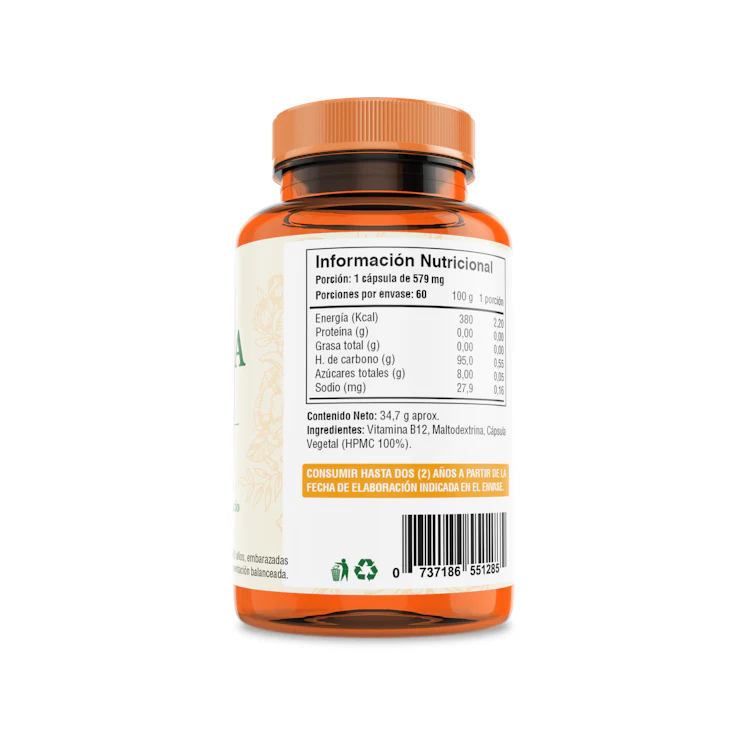 Vitamina B12 60 Cápsulas / 579mg - Fuente Vital